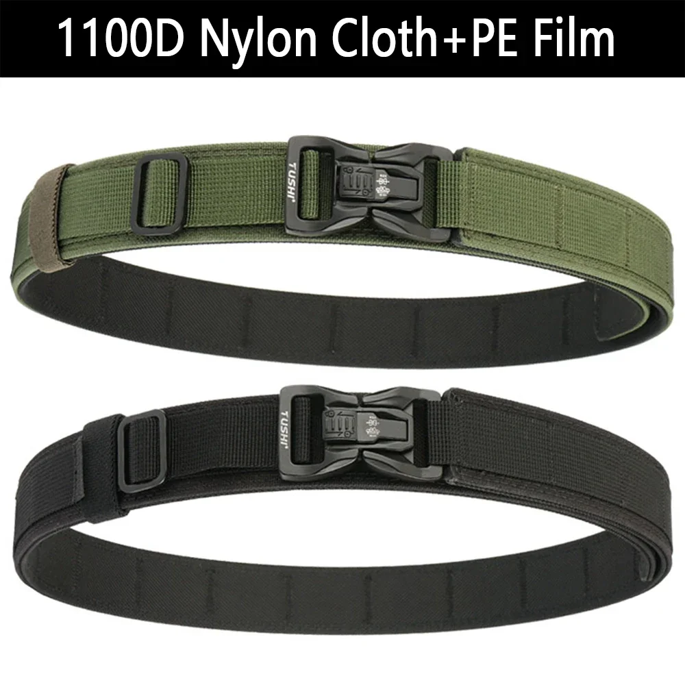 TUSHI Brand 3.8 Casual Outdoor Dual Use Tactical Training Men's Buckle Belt Thickened Hardened Double Layer Hanging Gun Belt