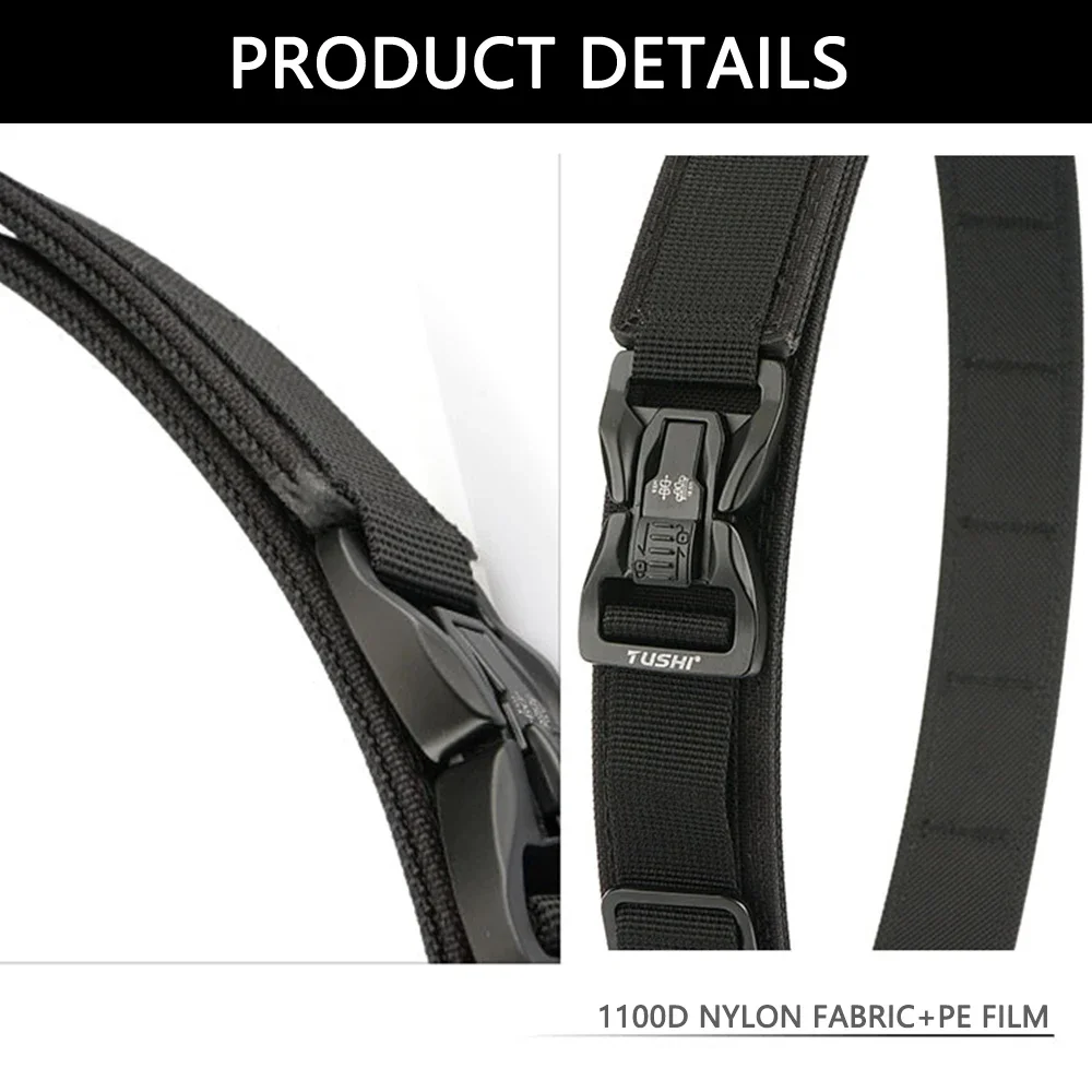 TUSHI Brand 3.8 Casual Outdoor Dual Use Tactical Training Men's Buckle Belt Thickened Hardened Double Layer Hanging Gun Belt
