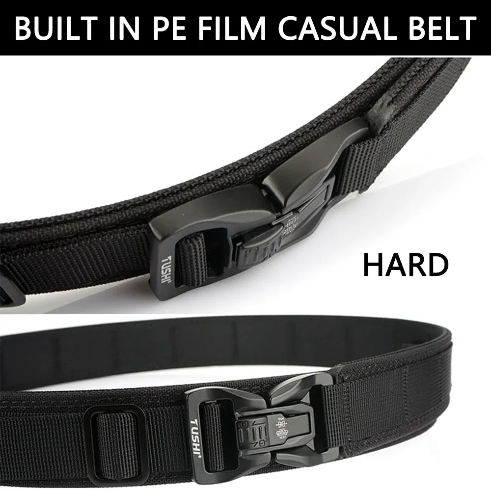 TUSHI Brand 3.8 Casual Outdoor Dual Use Tactical Training Men's Buckle Belt Thickened Hardened Double Layer Hanging Gun Belt
