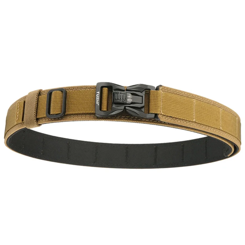 TUSHI Brand 3.8 Casual Outdoor Dual Use Tactical Training Men's Buckle Belt Thickened Hardened Double Layer Hanging Gun Belt