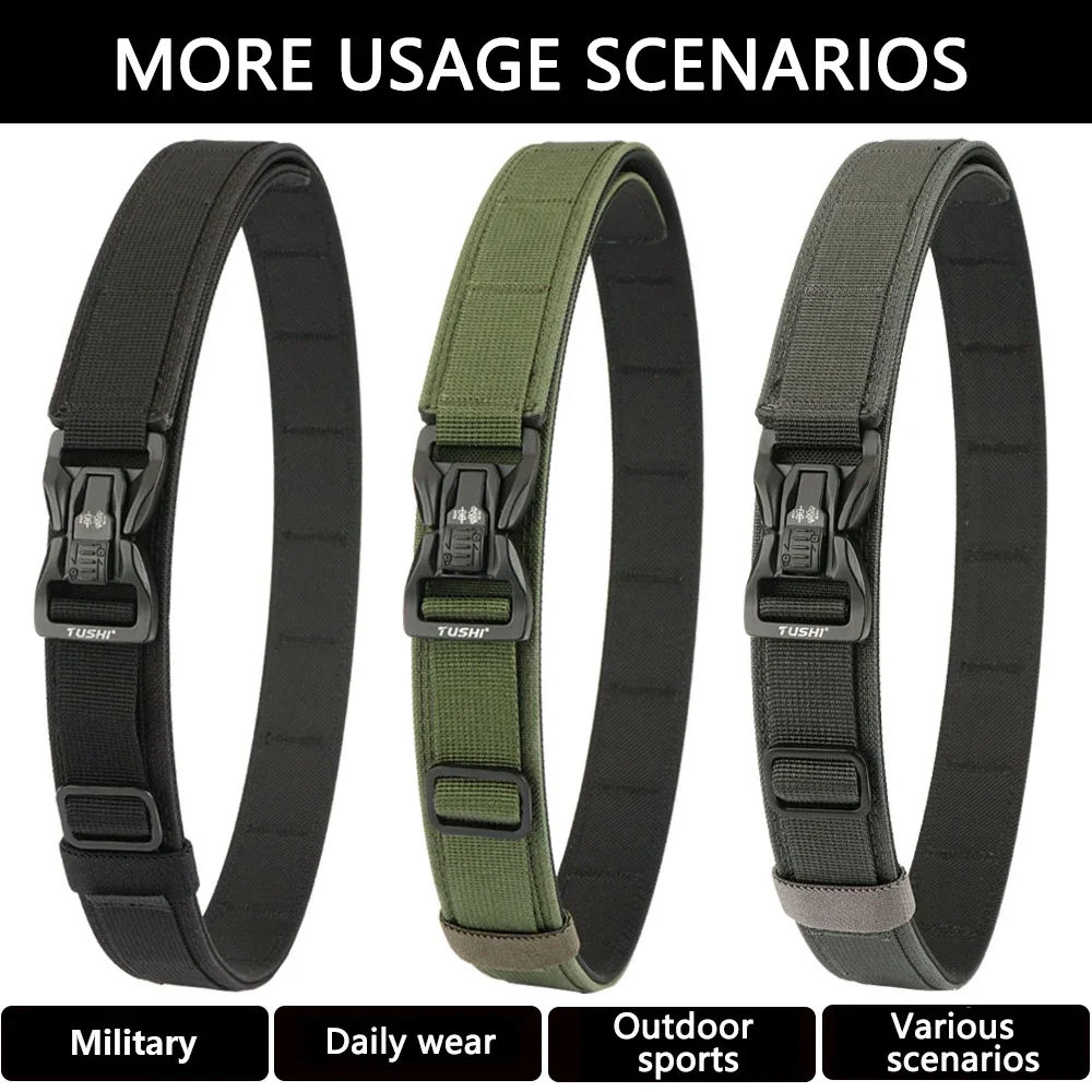 TUSHI Brand 3.8 Casual Outdoor Dual Use Tactical Training Men's Buckle Belt Thickened Hardened Double Layer Hanging Gun Belt