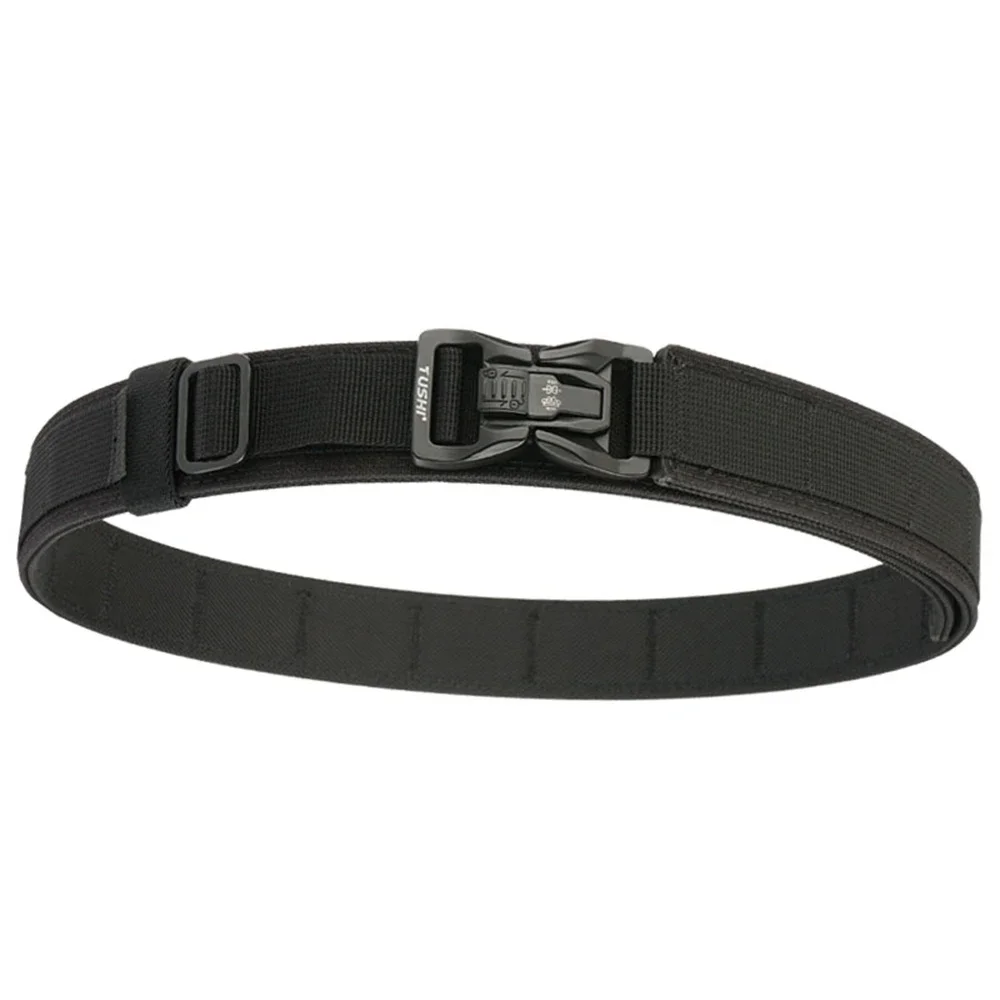 TUSHI Brand 3.8 Casual Outdoor Dual Use Tactical Training Men's Buckle Belt Thickened Hardened Double Layer Hanging Gun Belt