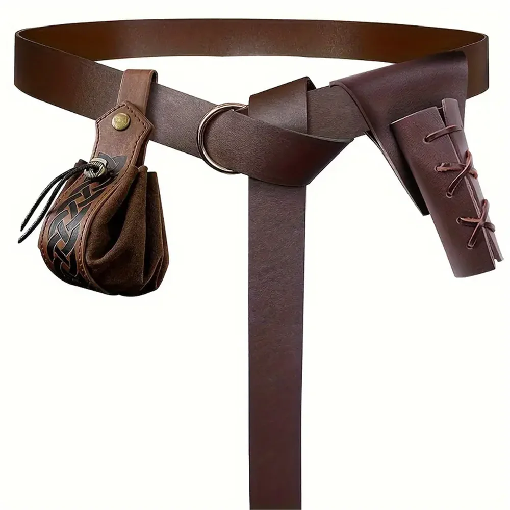 UYEE  Medieval Belt Vegvisir Knight Waistband PU Leather Belt Retro Renaissance Knight Belt Leather Waistband for Men