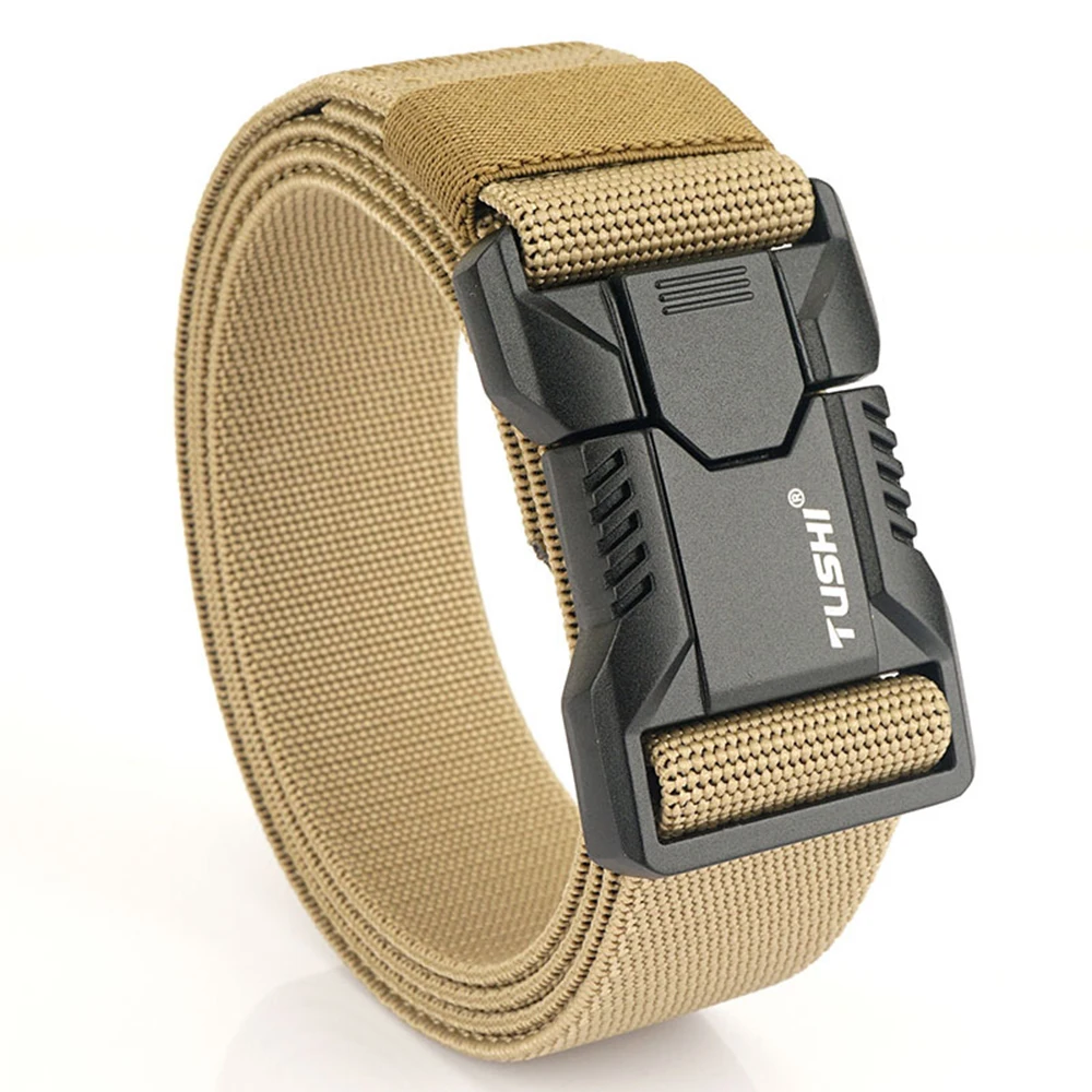 TUSHI Genuine Tactical Belt Aluminum Alloy Buckle Quick Release Elastic Belt Casual Workwear Training Belt Men's Pants Belt