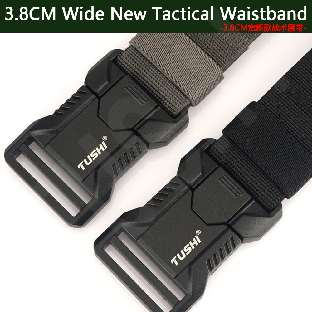 TUSHI Genuine Tactical Belt Aluminum Alloy Buckle Quick Release Elastic Belt Casual Workwear Training Belt Men's Pants Belt