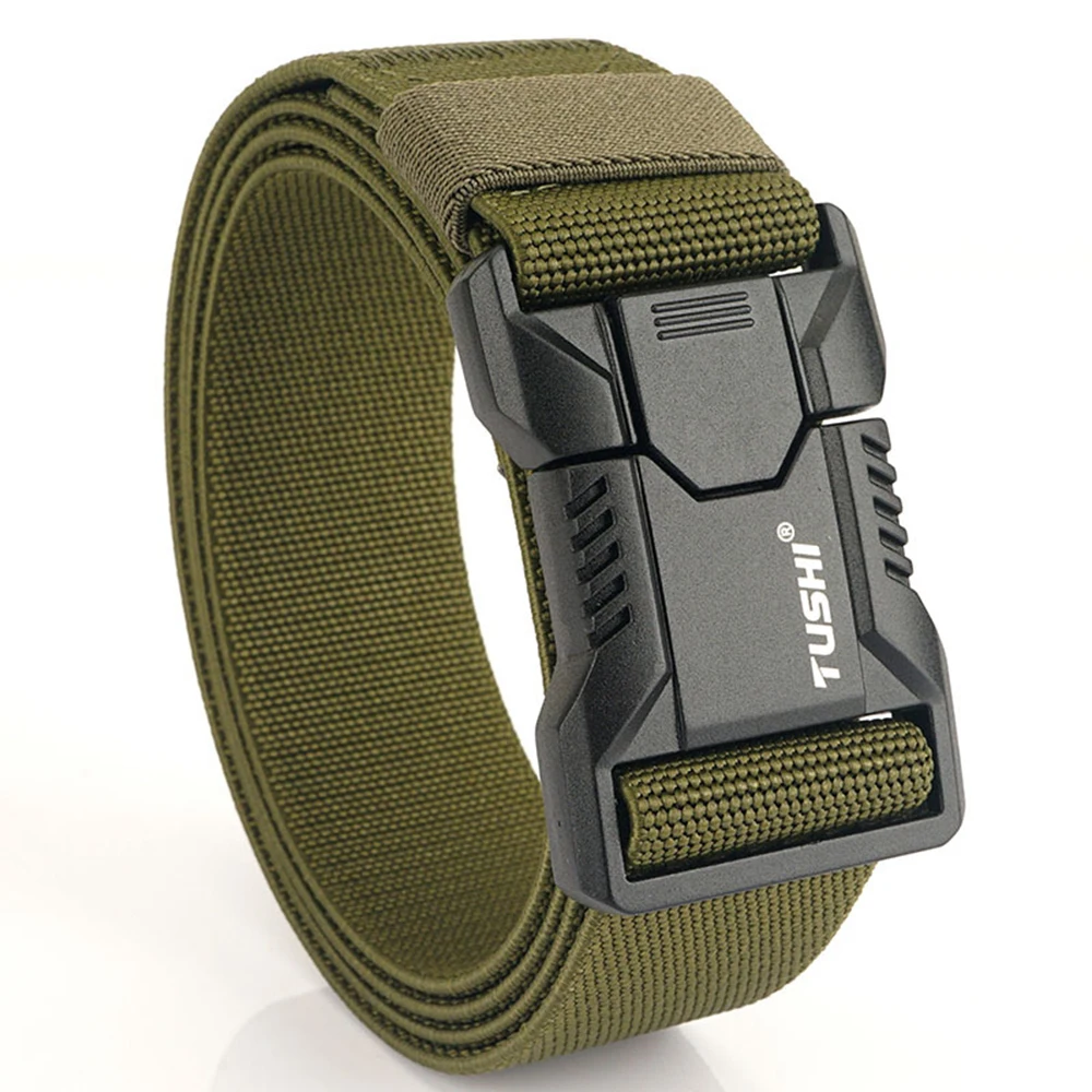 TUSHI Genuine Tactical Belt Aluminum Alloy Buckle Quick Release Elastic Belt Casual Workwear Training Belt Men's Pants Belt