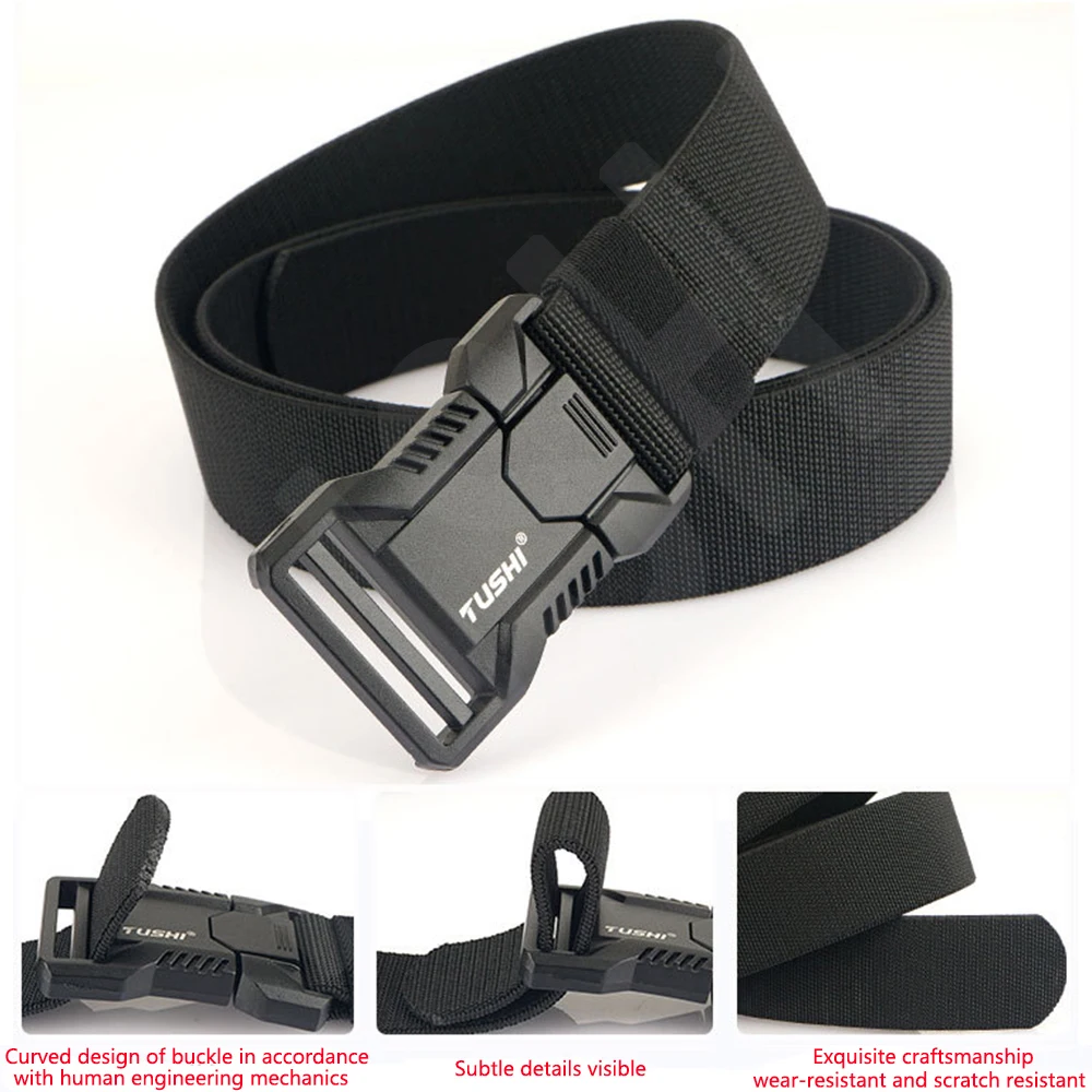 TUSHI Genuine Tactical Belt Aluminum Alloy Buckle Quick Release Elastic Belt Casual Workwear Training Belt Men's Pants Belt