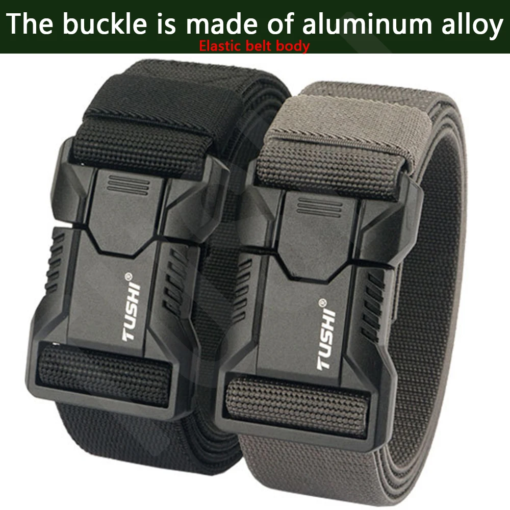 TUSHI Genuine Tactical Belt Aluminum Alloy Buckle Quick Release Elastic Belt Casual Workwear Training Belt Men's Pants Belt