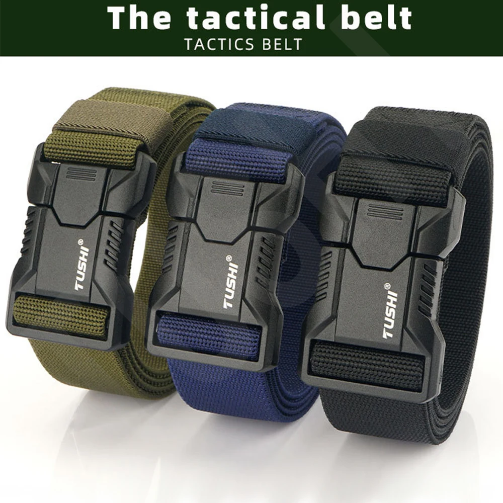 TUSHI Genuine Tactical Belt Aluminum Alloy Buckle Quick Release Elastic Belt Casual Workwear Training Belt Men's Pants Belt