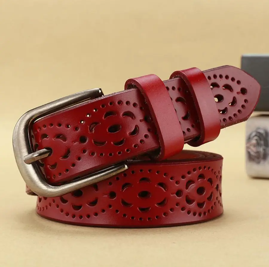 Women Leather Belt NEW Belt For Women Women's Hollow Flower Genuine Cowhide Leather Belt With Alloy Buckle Width:2.8cm,95-110cm