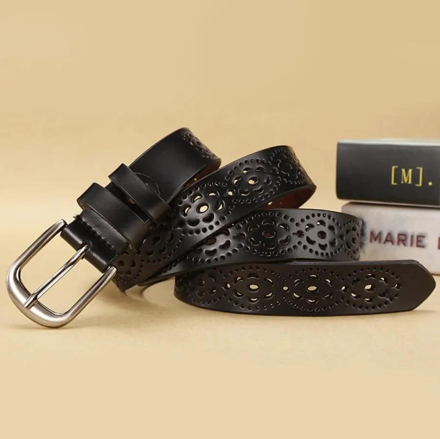 Women Leather Belt NEW Belt For Women Women's Hollow Flower Genuine Cowhide Leather Belt With Alloy Buckle Width:2.8cm,95-110cm