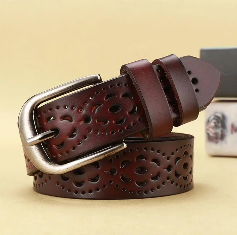 Women Leather Belt NEW Belt For Women Women's Hollow Flower Genuine Cowhide Leather Belt With Alloy Buckle Width:2.8cm,95-110cm
