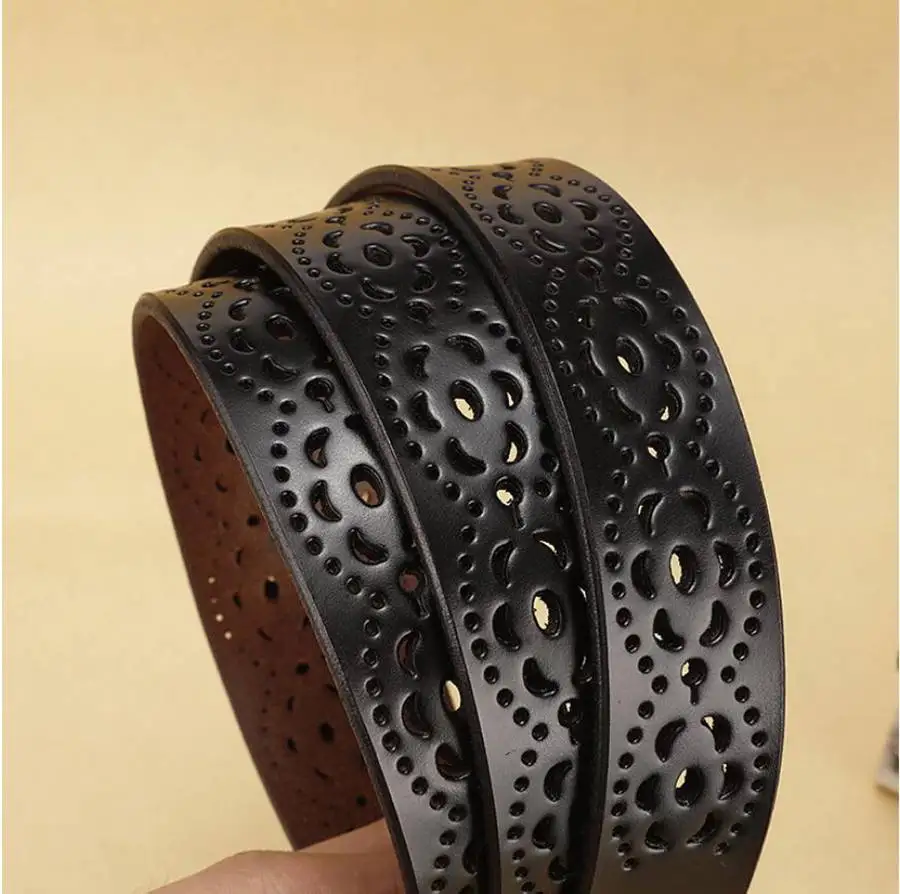 Women Leather Belt NEW Belt For Women Women's Hollow Flower Genuine Cowhide Leather Belt With Alloy Buckle Width:2.8cm,95-110cm
