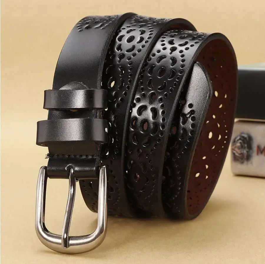 Women Leather Belt NEW Belt For Women Women's Hollow Flower Genuine Cowhide Leather Belt With Alloy Buckle Width:2.8cm,95-110cm