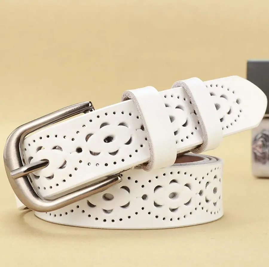 Women Leather Belt NEW Belt For Women Women's Hollow Flower Genuine Cowhide Leather Belt With Alloy Buckle Width:2.8cm,95-110cm