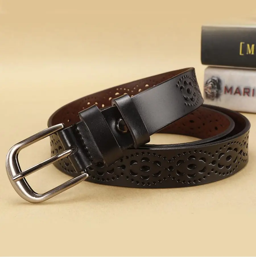 Women Leather Belt NEW Belt For Women Women's Hollow Flower Genuine Cowhide Leather Belt With Alloy Buckle Width:2.8cm,95-110cm