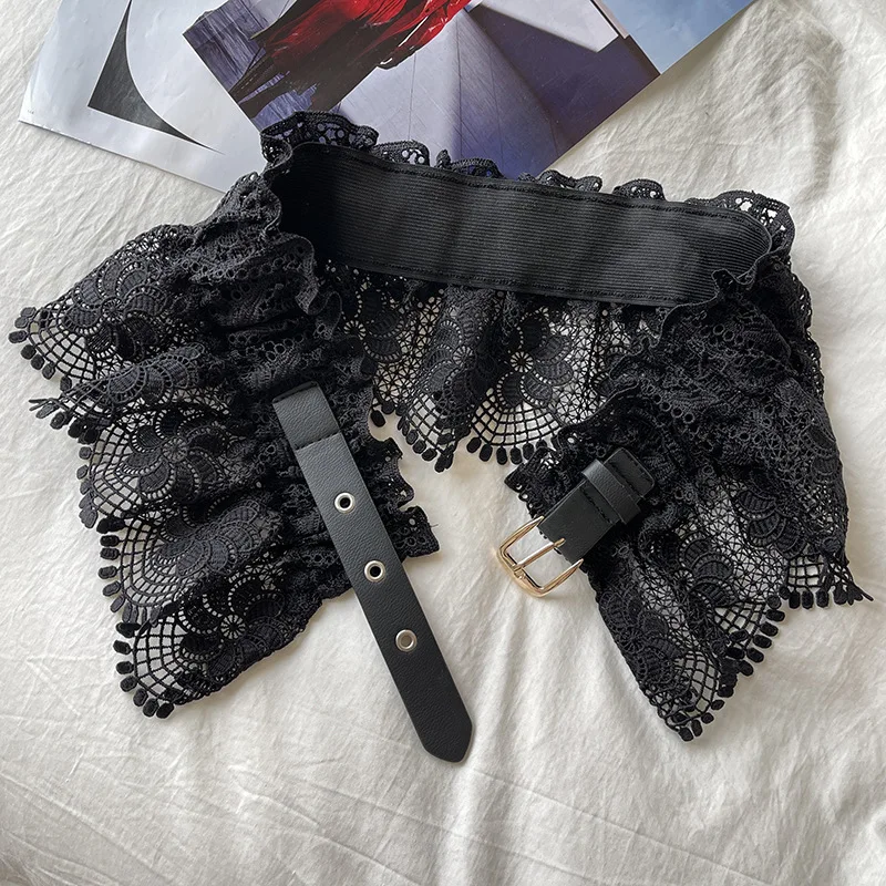 Elegant Women Black Lace Belts Elastic Adjustable Waistband Pin Buckle Cummerbund Dress Shirts Coat Decoration Belt