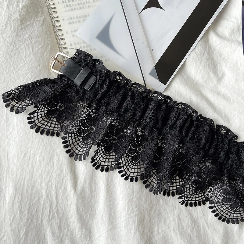 Elegant Women Black Lace Belts Elastic Adjustable Waistband Pin Buckle Cummerbund Dress Shirts Coat Decoration Belt