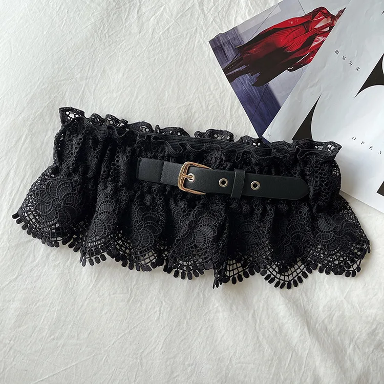 Elegant Women Black Lace Belts Elastic Adjustable Waistband Pin Buckle Cummerbund Dress Shirts Coat Decoration Belt
