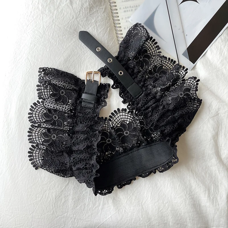 Elegant Women Black Lace Belts Elastic Adjustable Waistband Pin Buckle Cummerbund Dress Shirts Coat Decoration Belt