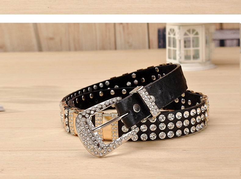 New Fashion Rhinestone belts for women Luxury Designer PU leather belt High quality Cow second layer skin strap female