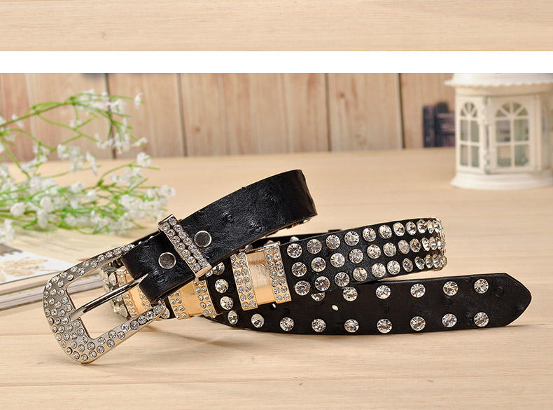 New Fashion Rhinestone belts for women Luxury Designer PU leather belt High quality Cow second layer skin strap female