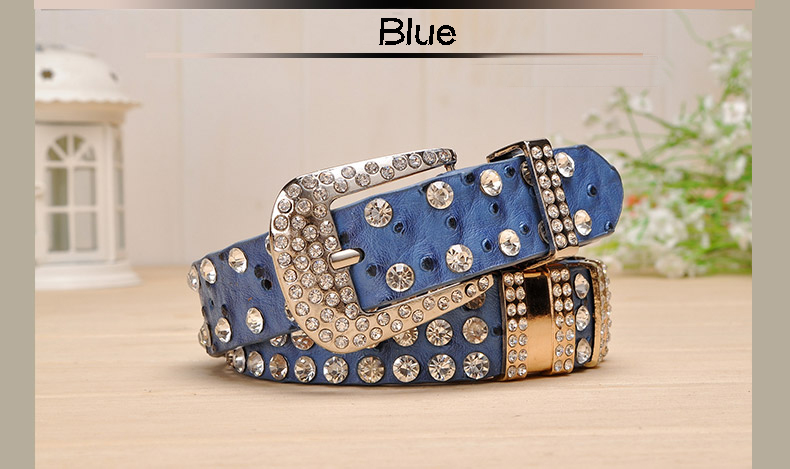 New Fashion Rhinestone belts for women Luxury Designer PU leather belt High quality Cow second layer skin strap female