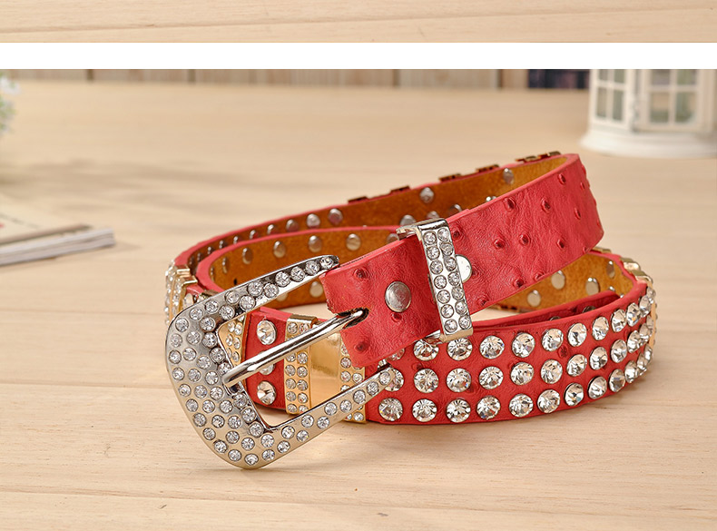 New Fashion Rhinestone belts for women Luxury Designer PU leather belt High quality Cow second layer skin strap female