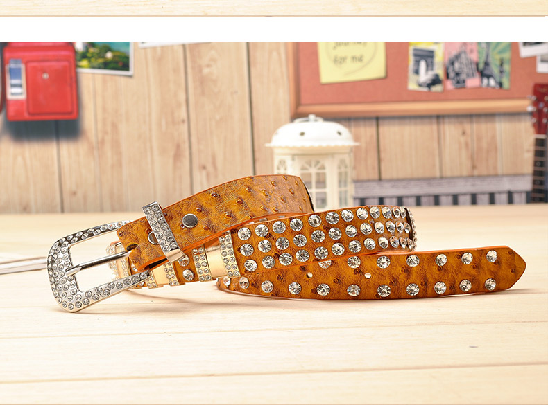 New Fashion Rhinestone belts for women Luxury Designer PU leather belt High quality Cow second layer skin strap female