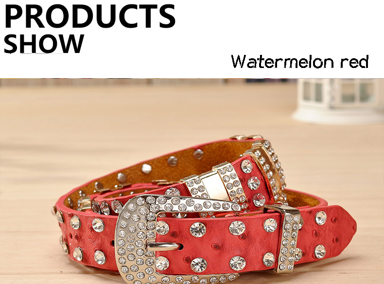New Fashion Rhinestone belts for women Luxury Designer PU leather belt High quality Cow second layer skin strap female
