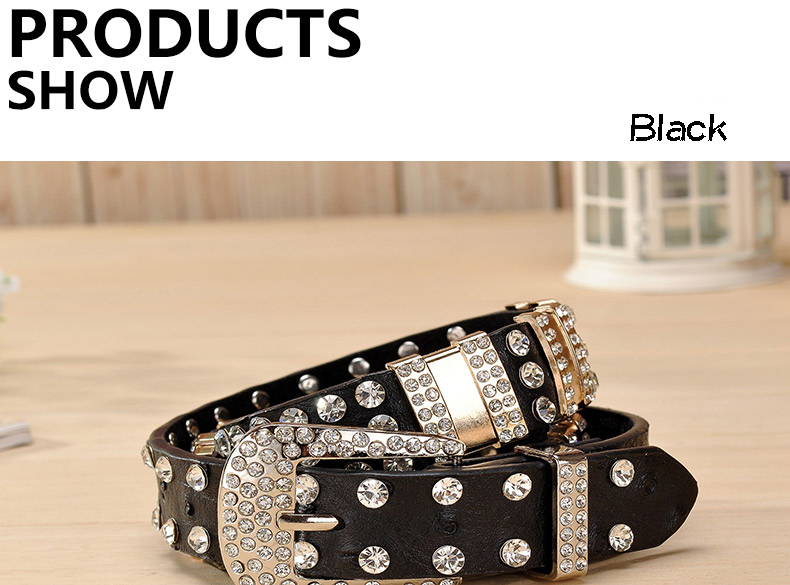 New Fashion Rhinestone belts for women Luxury Designer PU leather belt High quality Cow second layer skin strap female