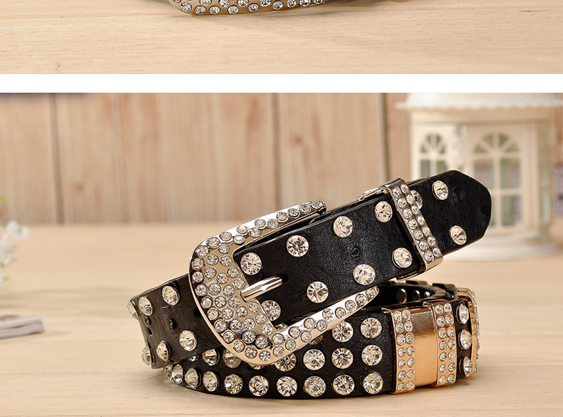 New Fashion Rhinestone belts for women Luxury Designer PU leather belt High quality Cow second layer skin strap female