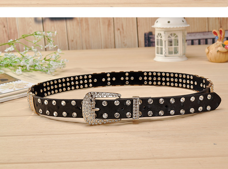New Fashion Rhinestone belts for women Luxury Designer PU leather belt High quality Cow second layer skin strap female