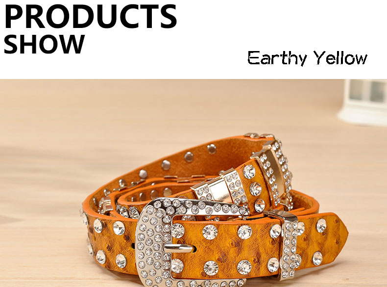 New Fashion Rhinestone belts for women Luxury Designer PU leather belt High quality Cow second layer skin strap female