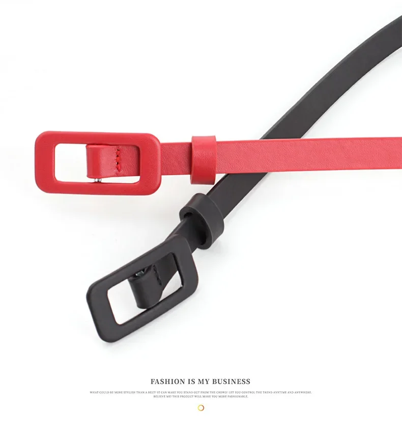 New Square Buckle Without Holes Ladies Black/white/red/pink Pu Leather Fashion Female Fine Thin Belt for Jeans Dress Decoration