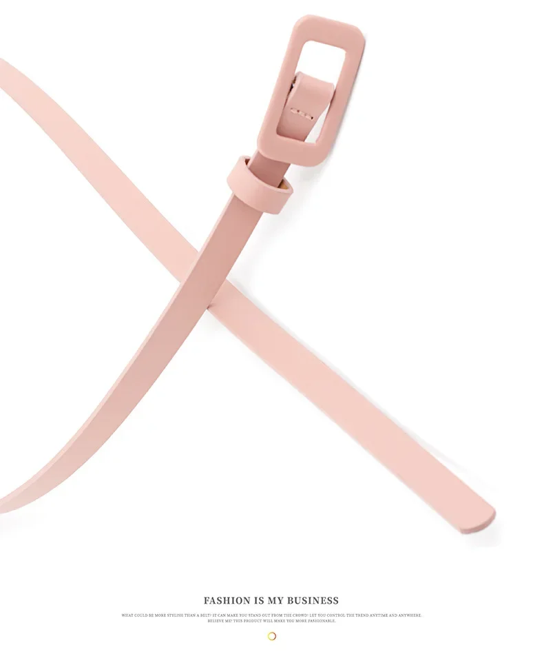New Square Buckle Without Holes Ladies Black/white/red/pink Pu Leather Fashion Female Fine Thin Belt for Jeans Dress Decoration