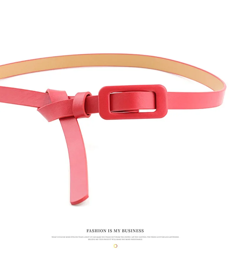 New Square Buckle Without Holes Ladies Black/white/red/pink Pu Leather Fashion Female Fine Thin Belt for Jeans Dress Decoration