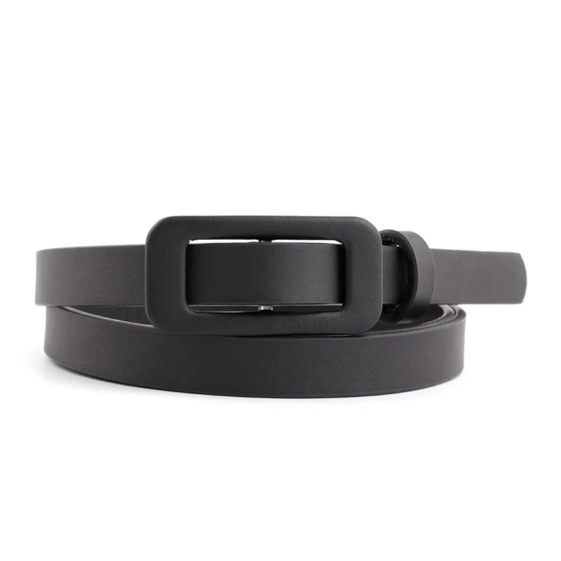 New Square Buckle Without Holes Ladies Black/white/red/pink Pu Leather Fashion Female Fine Thin Belt for Jeans Dress Decoration