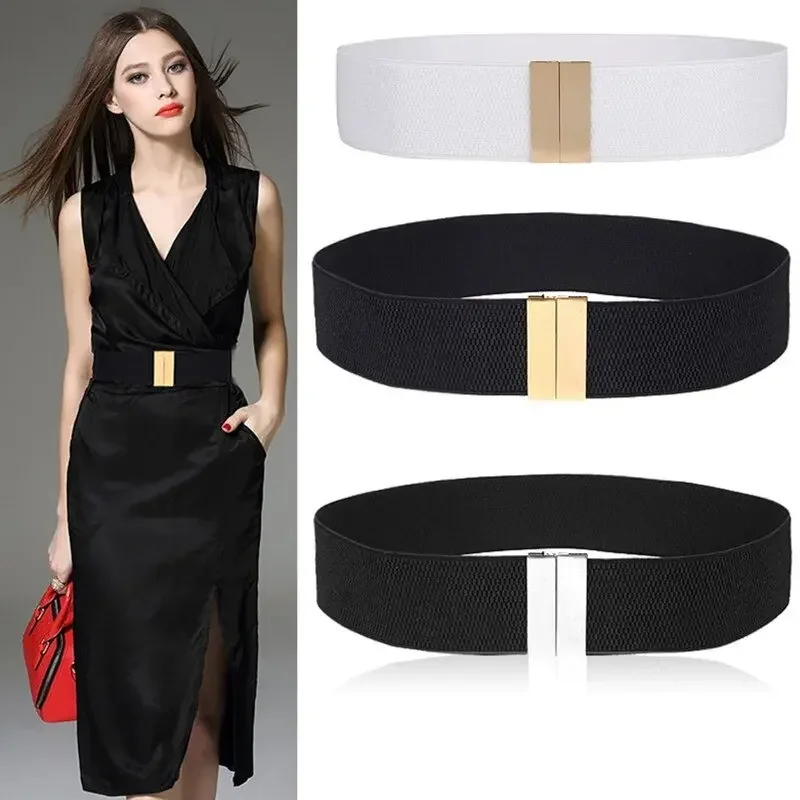 Wide Elastic Belt Dress Stretch Waist Belt Women Dress Accessories Waistband Corset Waist Metal Buckle