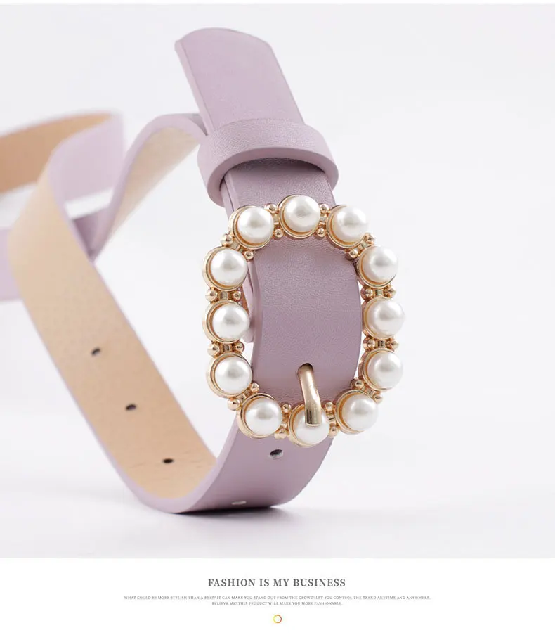 New Ladies Pearl Decorative Belt Fashion Round Pin Buckle Simple Belts Retro Jeans Dress Waistband For Head Decoration Button