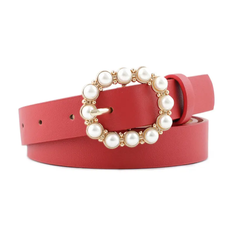 New Ladies Pearl Decorative Belt Fashion Round Pin Buckle Simple Belts Retro Jeans Dress Waistband For Head Decoration Button