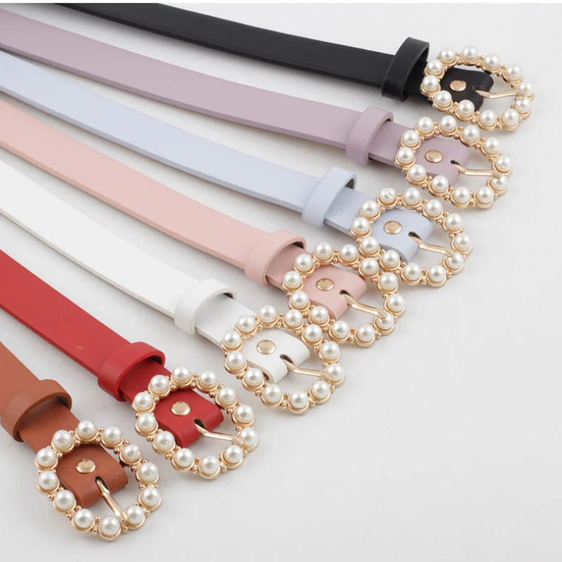 New Ladies Pearl Decorative Belt Fashion Round Pin Buckle Simple Belts Retro Jeans Dress Waistband For Head Decoration Button