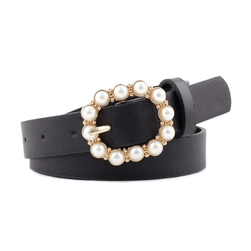 New Ladies Pearl Decorative Belt Fashion Round Pin Buckle Simple Belts Retro Jeans Dress Waistband For Head Decoration Button