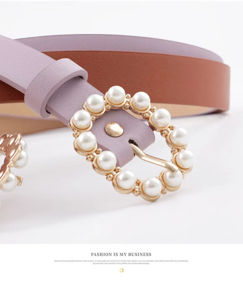 New Ladies Pearl Decorative Belt Fashion Round Pin Buckle Simple Belts Retro Jeans Dress Waistband For Head Decoration Button