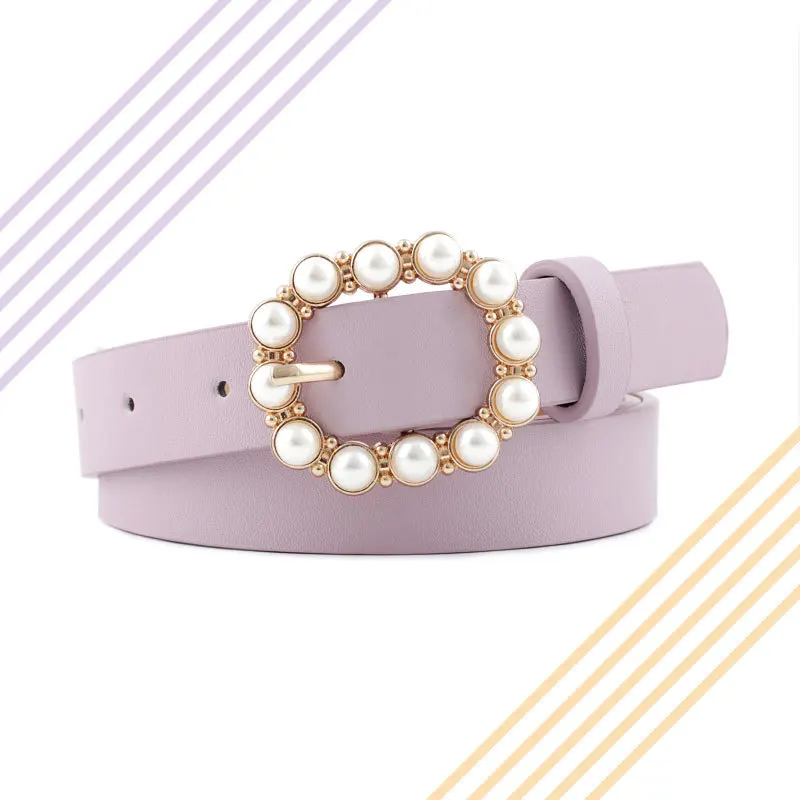 New Ladies Pearl Decorative Belt Fashion Round Pin Buckle Simple Belts Retro Jeans Dress Waistband For Head Decoration Button