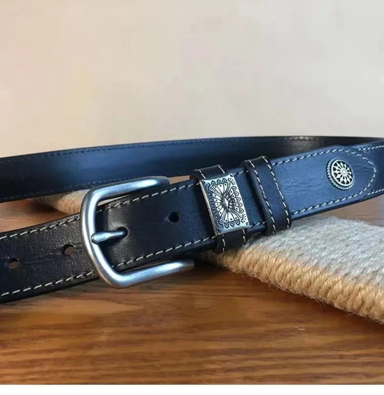 Full Grain Leather Belts Waistband for Male Fashion Men Cow Leather Belt Black/Coffee Width:3.4cm Length:105-125cm