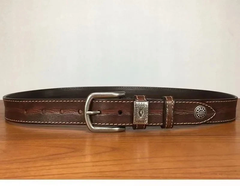 Full Grain Leather Belts Waistband for Male Fashion Men Cow Leather Belt Black/Coffee Width:3.4cm Length:105-125cm