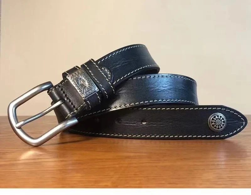 Full Grain Leather Belts Waistband for Male Fashion Men Cow Leather Belt Black/Coffee Width:3.4cm Length:105-125cm