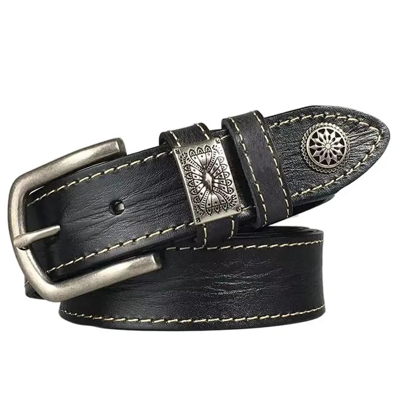 Full Grain Leather Belts Waistband for Male Fashion Men Cow Leather Belt Black/Coffee Width:3.4cm Length:105-125cm