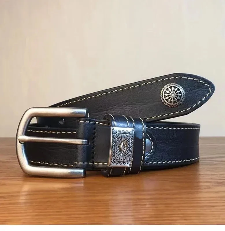 Full Grain Leather Belts Waistband for Male Fashion Men Cow Leather Belt Black/Coffee Width:3.4cm Length:105-125cm